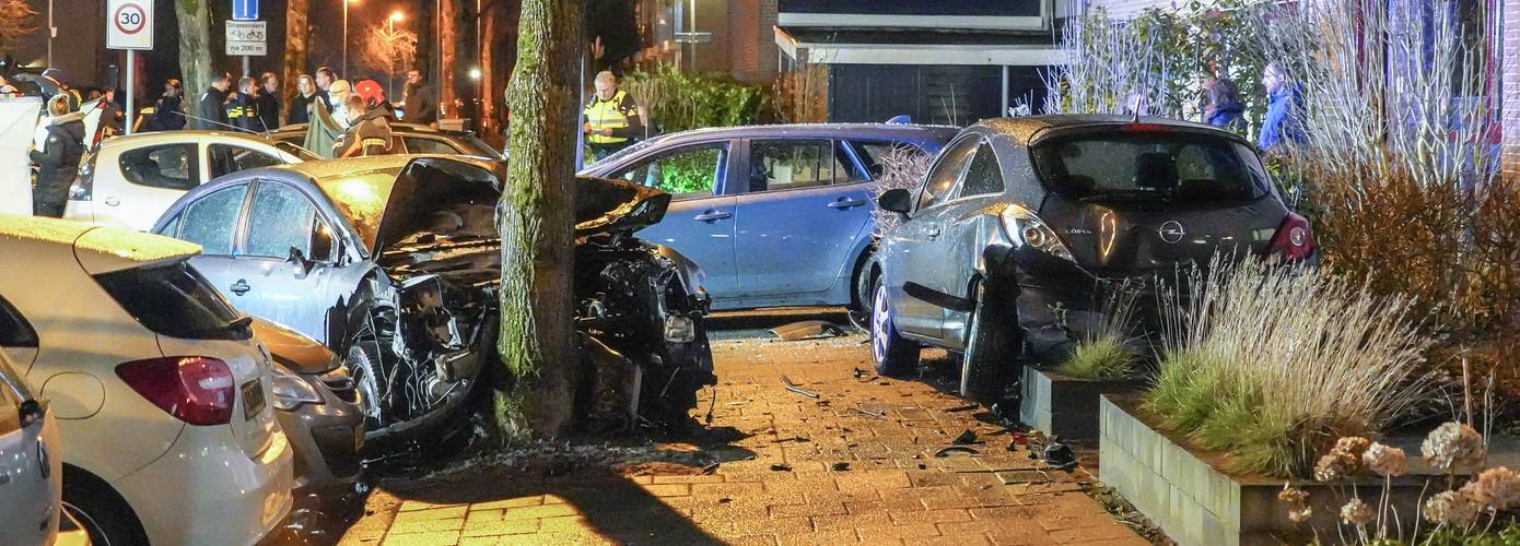 Traumahelikopter ingezet nadat auto tegen boom rijdt en in brand vliegt; automobilist (51) zwaargewond