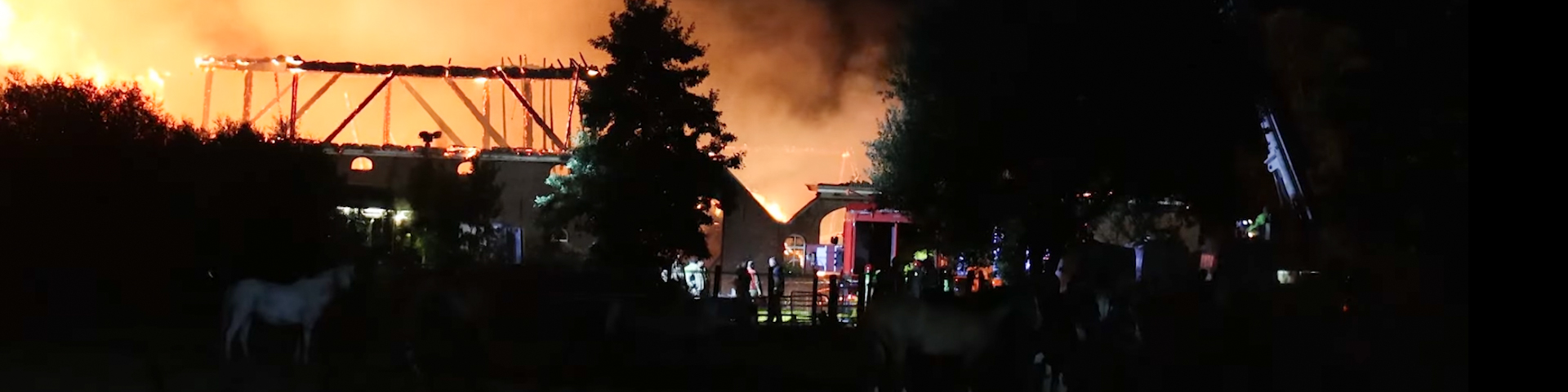 Zeer grote brand verwoest woning en loods in Oosternieland; paarden gered (video)