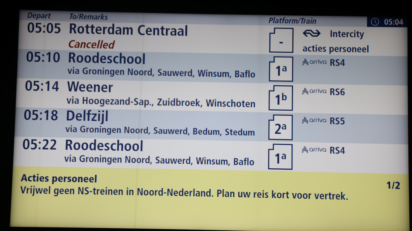 Vandaag geen NS treinen in heel  Groningen vanwege stakingen